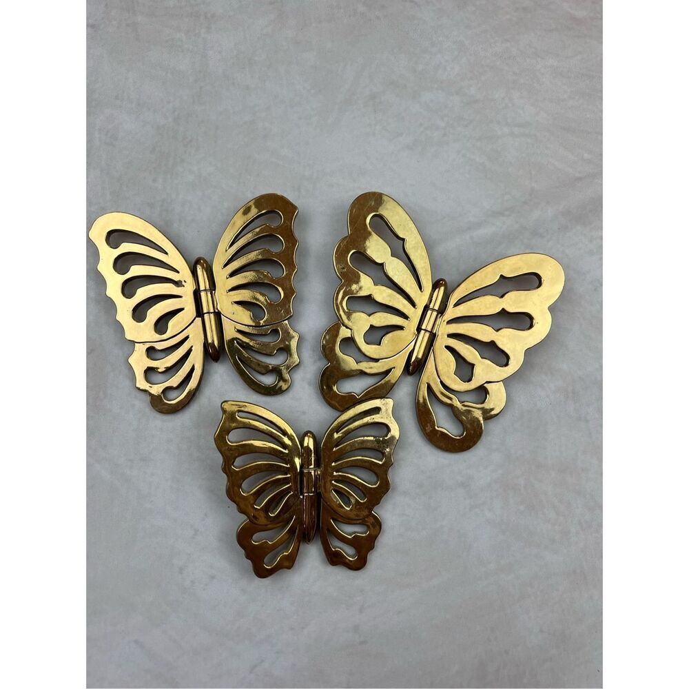 1970s Mod Vintage Gold Plastic Hinged Butterflies Wall Decor